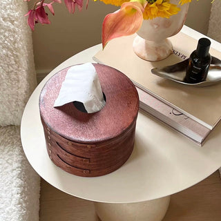 Shaker Box Natural Round Tissue Case  Wood