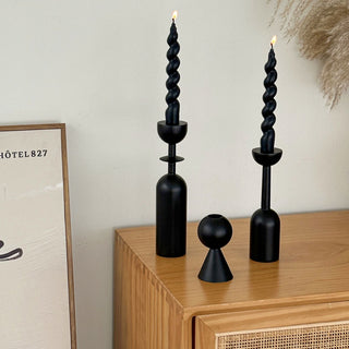 Black Wooden Candle Holder Piece Set