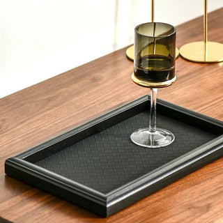 Intrecciato Rectangular Wood Frame Leather Tray