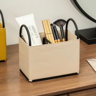 Handled Leather Brush Stand Remote Control Storage Box  Small Item Holder