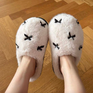 Ribbon Volume Fur Room Shoes  Indoor Slippers