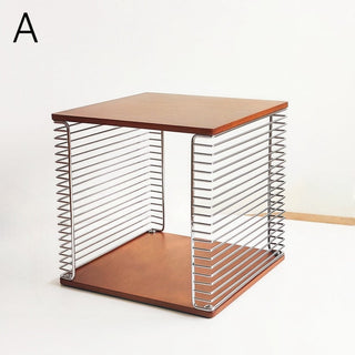 Wood x Stainless Steel Silver Storage Rack Side Table  Magazine Rack Wire Cube