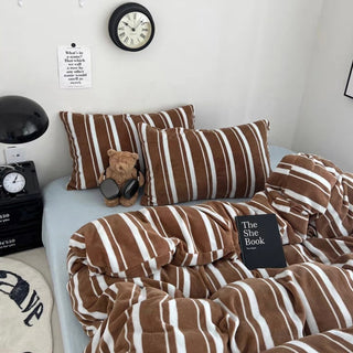 Brown Blue Multi Stripe Winter Duvet Cover Set
