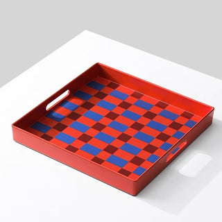 Orange Blue Checkerboard Square Tray