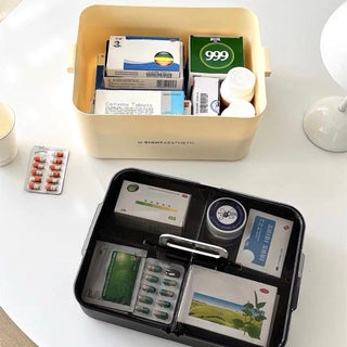Monochrome Large Capacity Two-Layer First Aid Kit Medicine Box Cosmetic Box