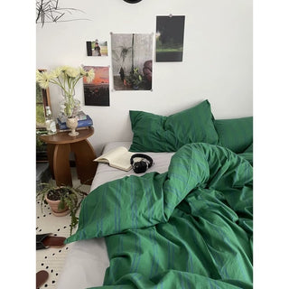 Green and Blue Stripe Duvet Cover Set