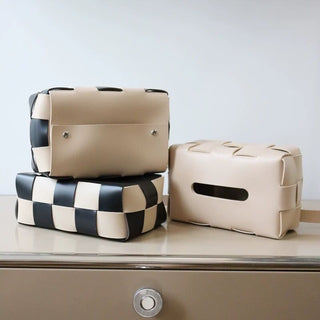 Braided Faux Leather Tissue Case    Checkerboard Pattern