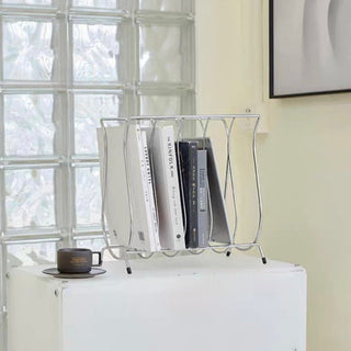 Iron Legged Wire Wave Magazine Rack Storage Silver