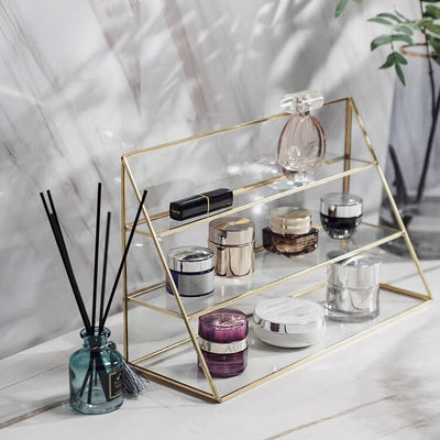 Gold Frame Clear Three-Tier Cosmetic Storage Rack