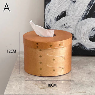 Shaker Box Natural Round Tissue Case  Wood
