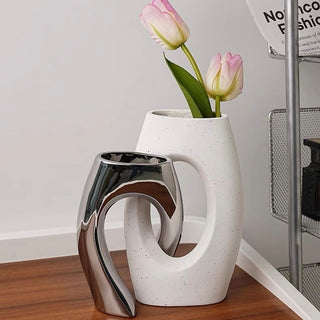 piece set White x Silver Ceramic Flower Vase