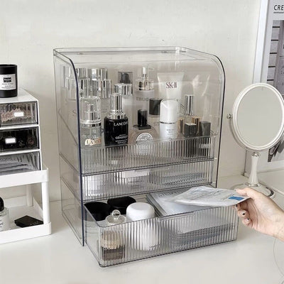 Clear Stripe Pattern Cosmetic Box with Lid Storage