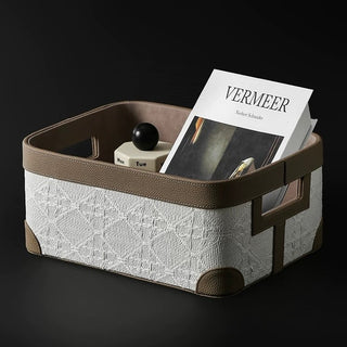 Leather Jacquard Storage Box  Basket Accessory Case
