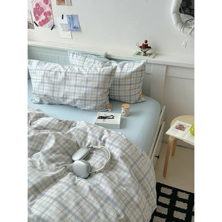 Sky blue check pattern duvet cover set 2 sizes  all season