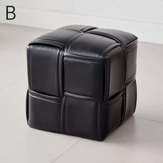 Monochrome Cube-shaped Woven Stool Ottoman 35cm Height Side Table