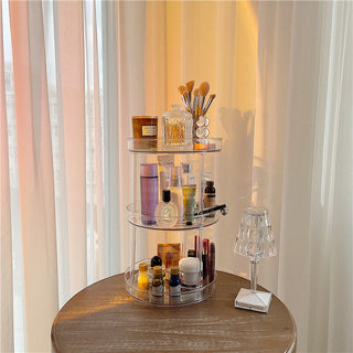 Clear Acrylic Rotating Three-Tier Rack Cosmetic Storage Tray