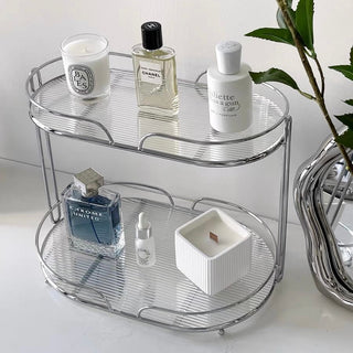 Clear Silver Stripe Pattern Oval Storage Rack