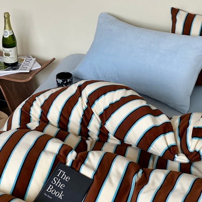 Blue Mix Wide Stripe Winter Duvet Cover Set