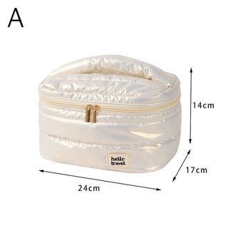 Metallic Color Large Capacity Cosmetic Storage Puff Pouch  Silver Travel Pouch
