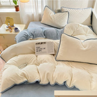 Velvet Two-Tone Solid Color Winter Duvet Cover Set 2 Sizes