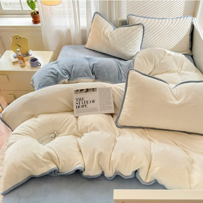 Velvet Two-Tone Solid Color Winter Duvet Cover Set 2 Sizes