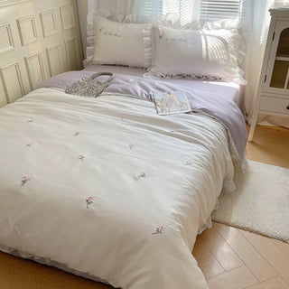 Cooling Flower Embroidery Lace Frill Duvet Cover Set   Bed Cover  Cooling Touch