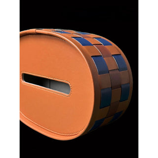 Oval-shaped woven faux leather tissue case