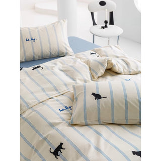 Ivory Cat Stripe Duvet Cover Set  Bed Cover Cat