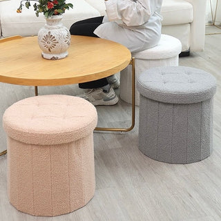 Foldable Boucle Round Storage Stool   in   Ottoman Stool Storage Storage Box