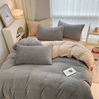 Gray Two-tone Simple Plain Milk Velvet Winter Duvet Cover Set Bed Cover Bedding Cover