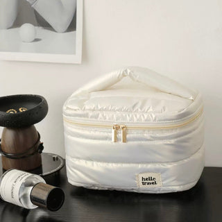 Metallic Color Large Capacity Cosmetic Storage Puff Pouch  Silver Travel Pouch