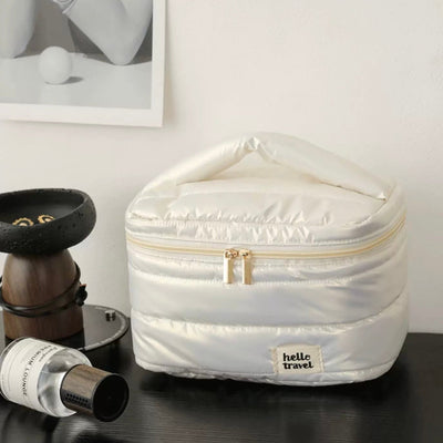 Metallic Color Large Capacity Cosmetic Storage Puff Pouch  Silver Travel Pouch