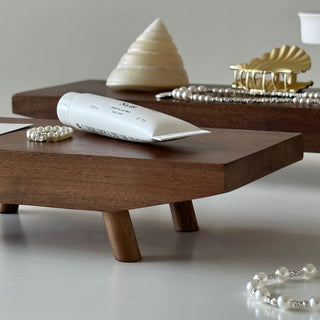 Footed Acacia Wood Long Plate Tray