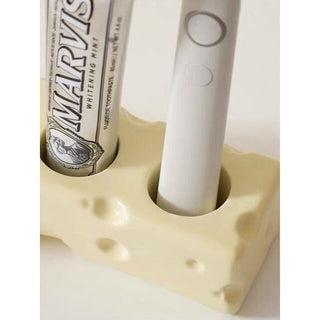 Cheese motif ceramic toothbrush stand