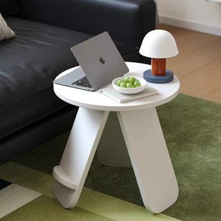 White Compact Round Side Table with Storage Magazine Rack and Coffee Table