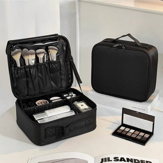 Mirror-equipped Simple Makeup Box Large Capacity Cosmetic Storage Pouch Black Travel Pouch