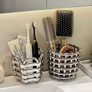 Silver Amiami Ceramic Brush Stand   Small Item Storage Candle Holder