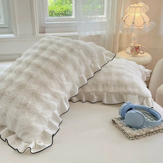 White Frill Fluffy Soft Pillowcase  48 x 74cm Faux Fur