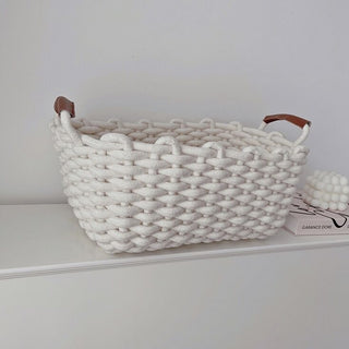 Rope braided basket with handles large storage basket.