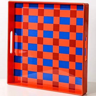 Orange Blue Checkerboard Square Tray