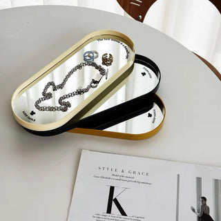 Oval-shaped mirror trayin  accessory storage