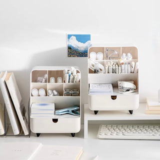 Compact cosmetic storage box with legs brush stand