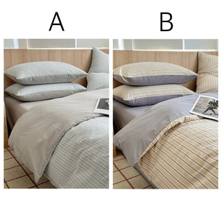 Gray Multi-stripe Cotton Duvet Cover Set  Bed Cover