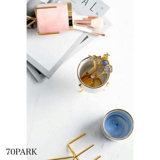 Marble-look Gold Legged Cylindrical Brush Stand    Pen Holder