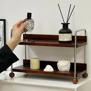 Wood Silver Frame Two-Tier Display Rack Storage