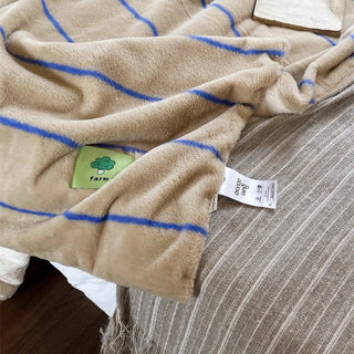Beige Blue Stripe Pattern Fluffy Soft Blanket 150 x 200 cm Blanket Lap Blanket