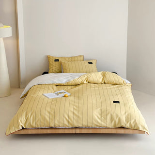Yellow Double-Sided Stripe Cotton Duvet Cover Set   Bed Cover  All Seasons