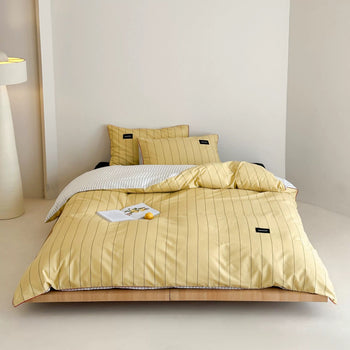 Yellow Double-Sided Stripe Cotton Duvet Cover Set   Bed Cover  All Seasons