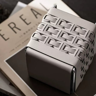 Braided Geometric Pattern Leather Brush Stand  Storage Tray