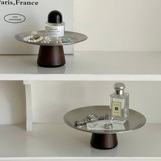 Wood Legged Stainless Steel Silver Tray 2 Sizes  Stand Storage